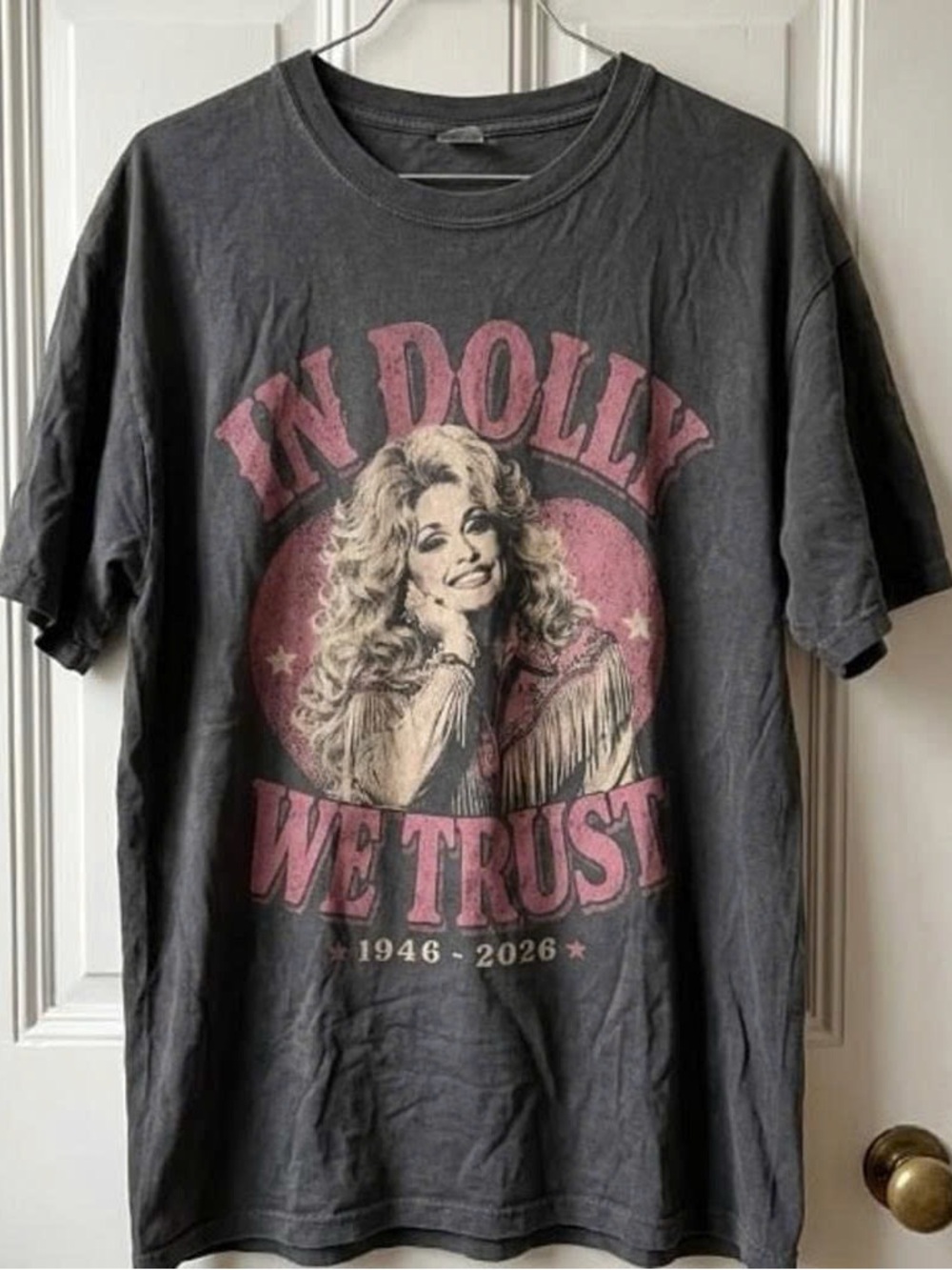 Vintage Black Tee with Pink Dolly Parton Tribute Graphic